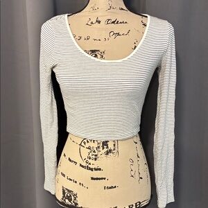 H&M Black and White Striped Crop Top